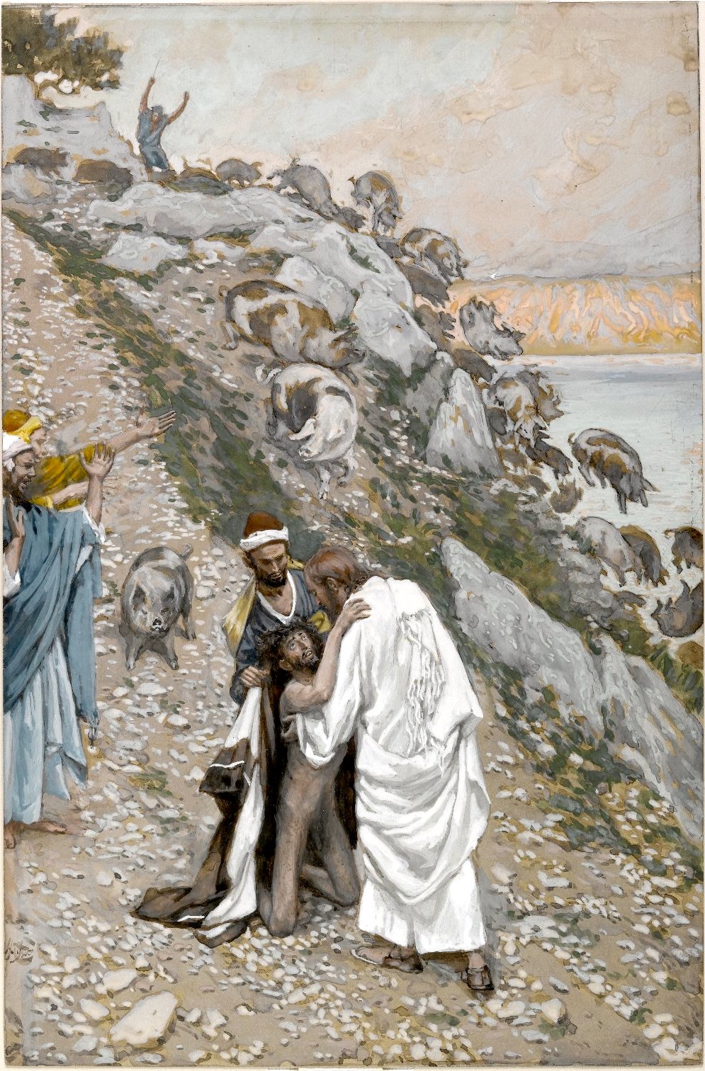 그림: "바다에 뛰어드는 돼지떼", James Tissot